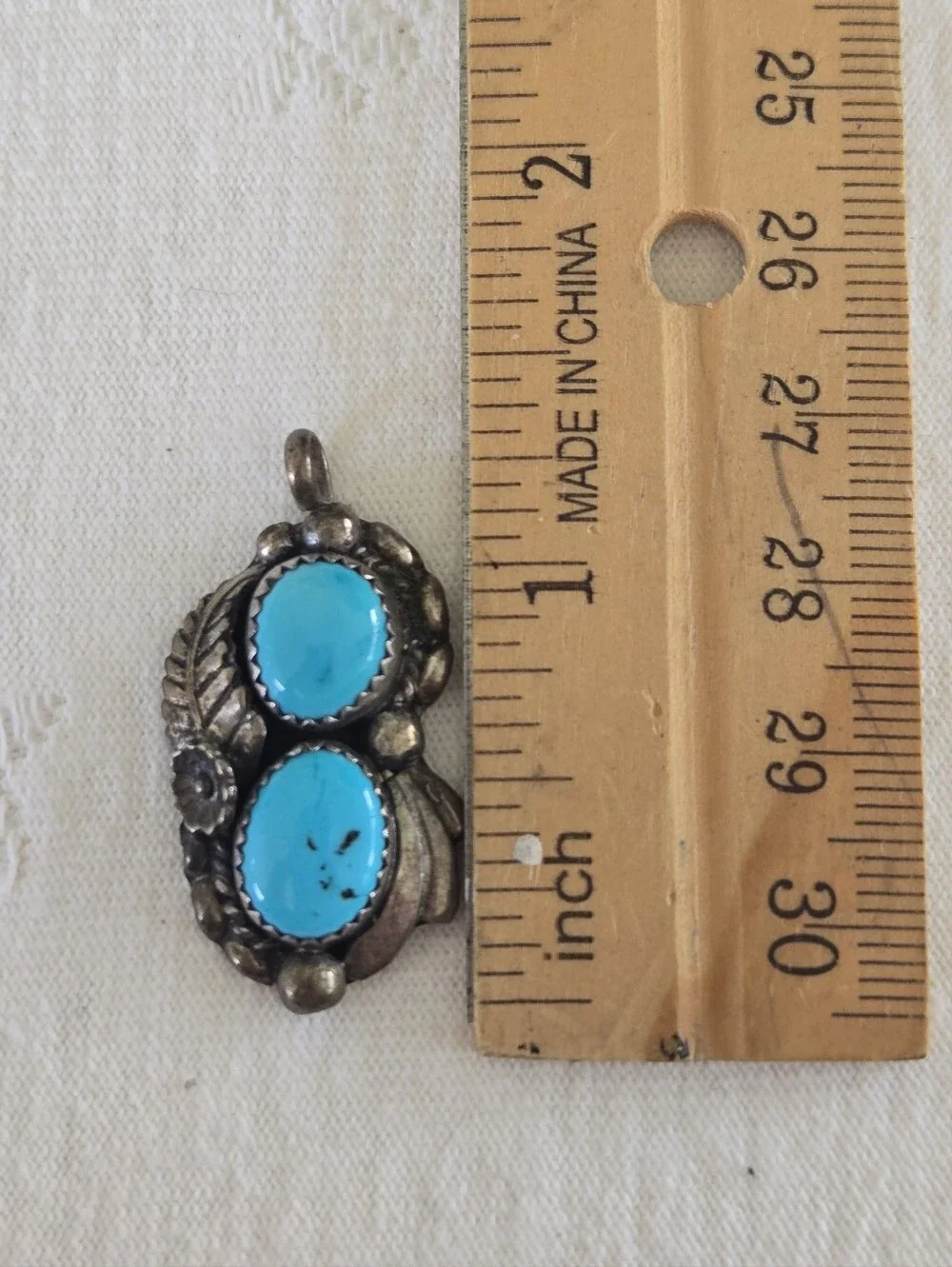 Vintage Sterling Silver Turquoise Double Stone Pendant - Bright Blue
